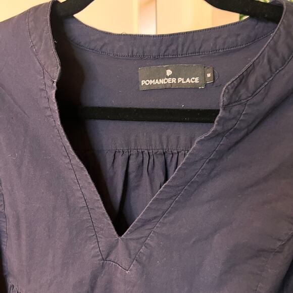 Pomander Place Navy Blue Tiered Mini Dress, size medium, EUC - Picture 4 of 9